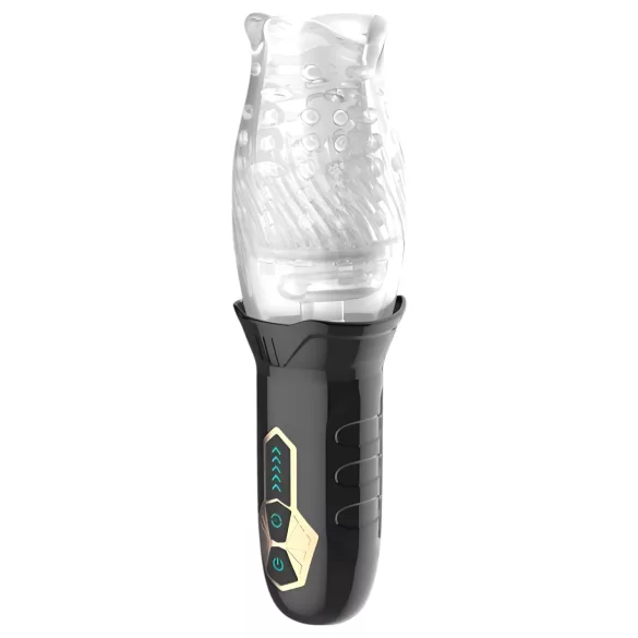 Leopard Bellucci 360 - rotierender-vibrierender Masturbator (transparent-schwarz)