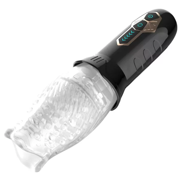 Leopard Bellucci 360 - rotierender-vibrierender Masturbator (transparent-schwarz)