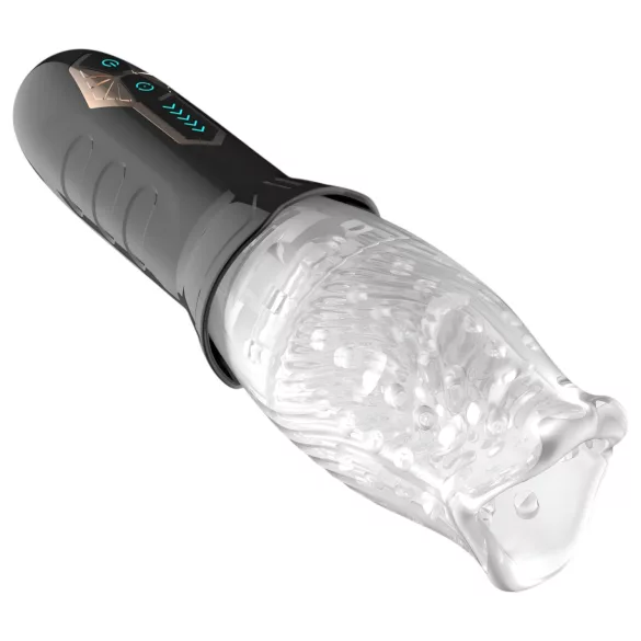 Leopard Bellucci 360 - rotierender-vibrierender Masturbator (transparent-schwarz)