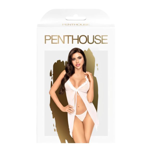 Penthouse After Sunset - Transparente Babydoll und String (Weiß) - M/L