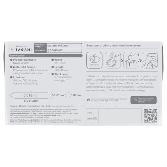 Sagami Original 0.01 - Kondom - 55mm (5 Stk)