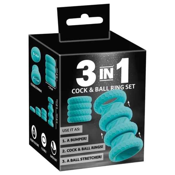 You2Toys - 3in1 Penis- und Hodenring-Set (türkis)