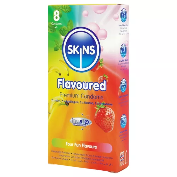 Skins - aromatisierte Kondome - Minze, Kaugummi, Banane, Erdbeere (8 Stück)