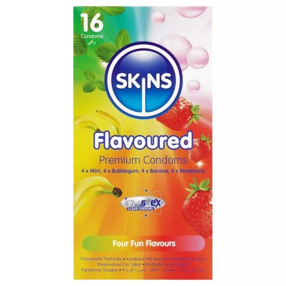 Skins - aromatisierte Kondome - Minze, Kaugummi, Banane, Erdbeere (16 Stk.)