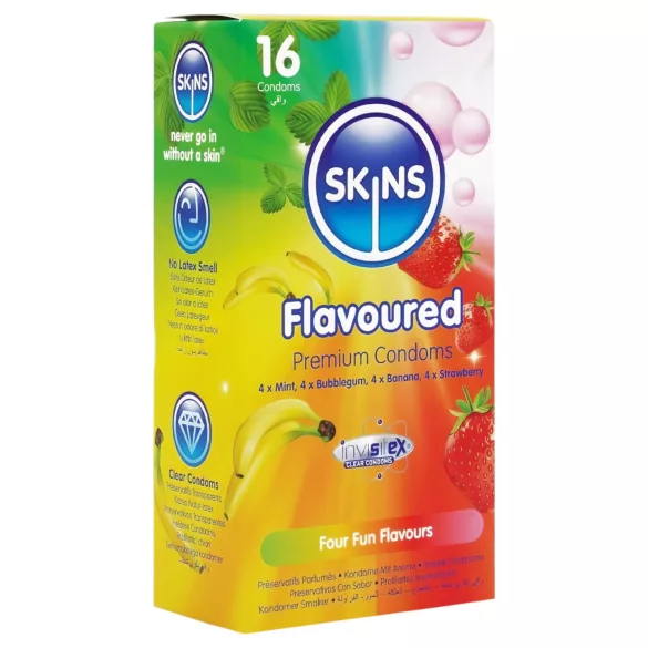 Skins - aromatisierte Kondome - Minze, Kaugummi, Banane, Erdbeere (16 Stk.)