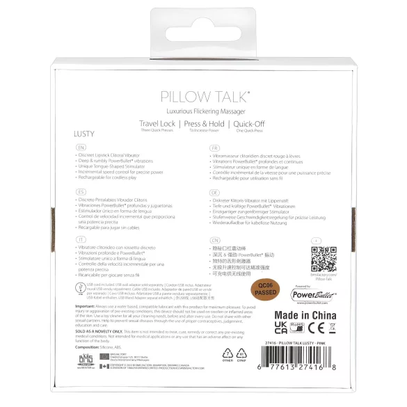 Pillow Talk Lusty - wiederaufladbarer Stabvibrator mit Zunge (weiß-pink)