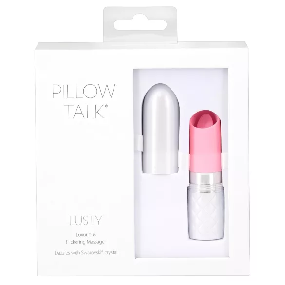 Pillow Talk Lusty - wiederaufladbarer Stabvibrator mit Zunge (weiß-pink)