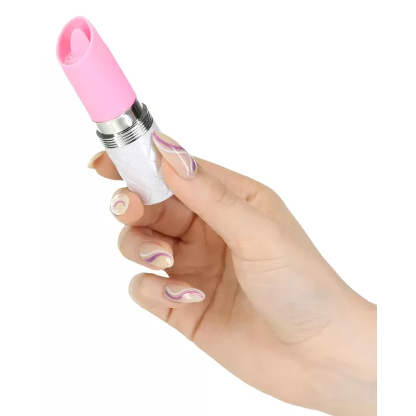 Pillow Talk Lusty - wiederaufladbarer Stabvibrator mit Zunge (weiß-pink)