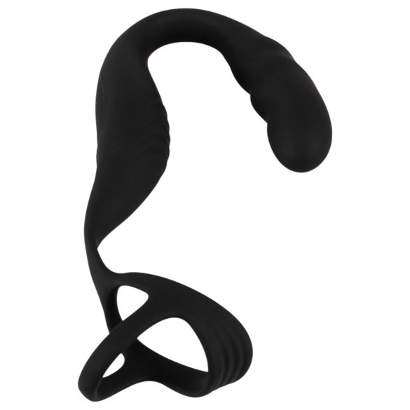 Rebell - Prostata-Vibrator mit Penis- und Hodenring (schwarz)