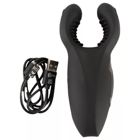 Rebel - Vibrationspenisring mit beweglichem Arm (schwarz)