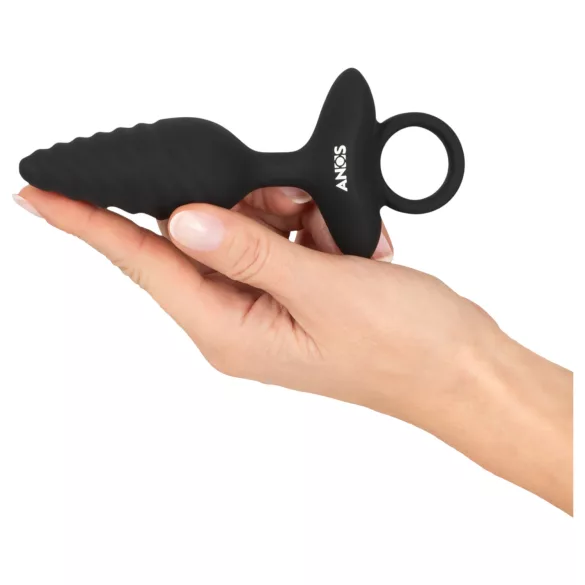 ANOS - Gerippter vibrierender Analplug (schwarz)