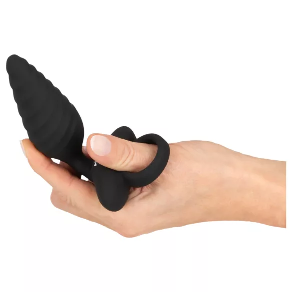 ANOS - Gerippter vibrierender Analplug (schwarz)
