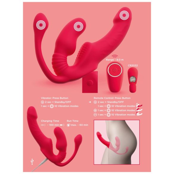 You2Toys Strapless - anlegbarer 3‑armiger Vibrator (pink)