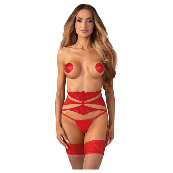 Obsessive Matildea - Spitzen-Strumpfhalter mit Ketten (Rot) - L/XL
