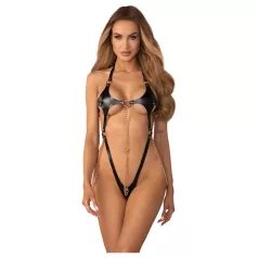   Obsessive Anyya - Body mit Trägern und Ketten in Lederoptik (schwarz)