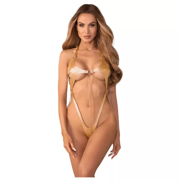 Obsessive Anyya - Body mit Trägern und Ketten in Lederoptik (gold)