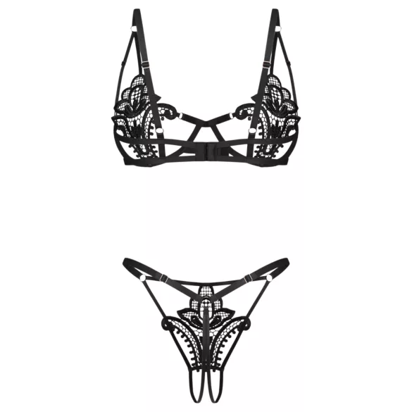 Obsessive Luise - zweiteiliges Dessous-Set mit Tulpenmuster (schwarz)