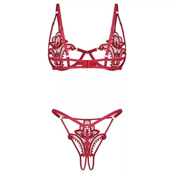 Obsessive Luise - zweiteiliges Dessous-Set mit Tulpenmuster (rot)