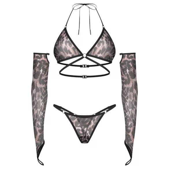Obsessive Addia - Leopardenmuster-Netz-Set - L/XL