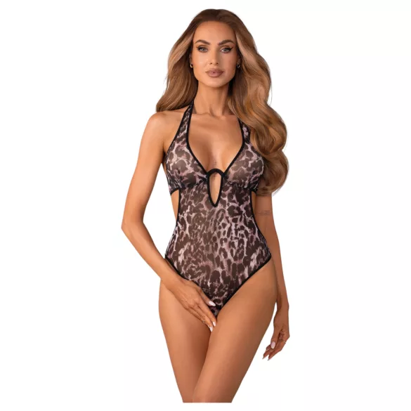 Obsessive Addia - Leopardenmuster-Body mit offenem Schritt