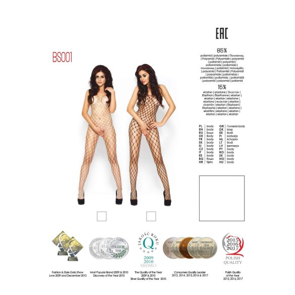 Passion BS001 - Grobmaschiger Netz-Overall (Weiß) - S-L