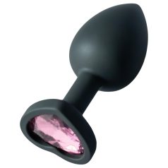   Sunfo - Silikon Analplug mit herzförmigem rosa Stein (schwarz)