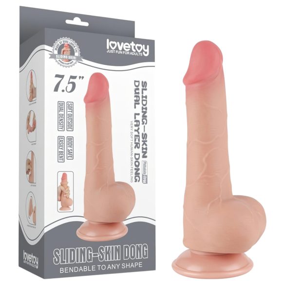 Lovetoy Sliding-Skin - Saugnapf-Dildo zweilagig - 19,5cm (Natur)