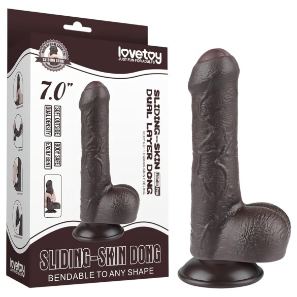 Lovetoy Sliding-Skin - hodensackähnlicher Dildo, zweischichtig - 18,3 cm (braun)