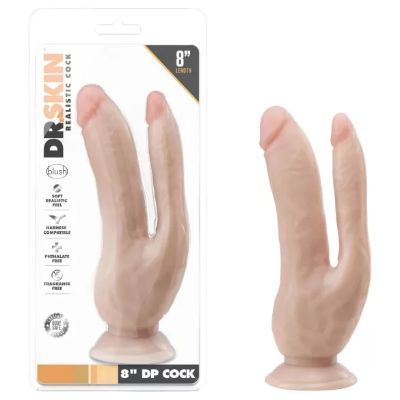 Dr. Skin 8 - Saugnapf Doppel-Dildo (naturfarben)