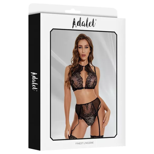 Adalet Evelyn - 3-teiliges Spitzenunterwäscheset (schwarz) - L/XL