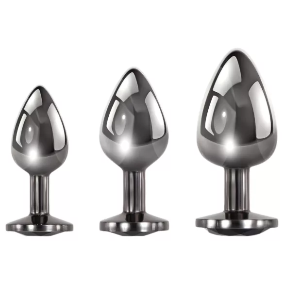 Evolved Black Gem - Analplug-Set aus Metall mit schwarzem Stein (silber)