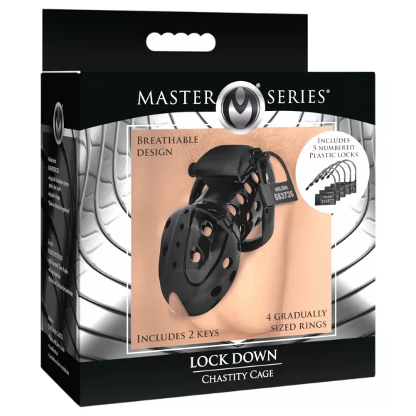Master Series Lock Down - belüfteter Peniskäfig (schwarz)