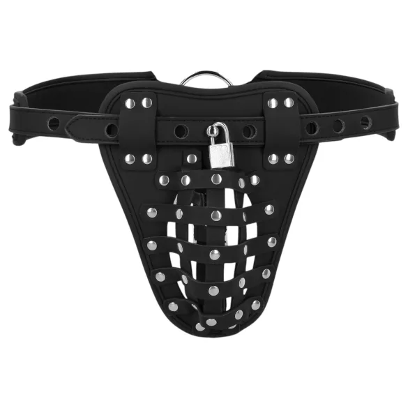 Autsch! - Käfig-Tanga aus Kunstleder für Männer mit Schloss (schwarz)