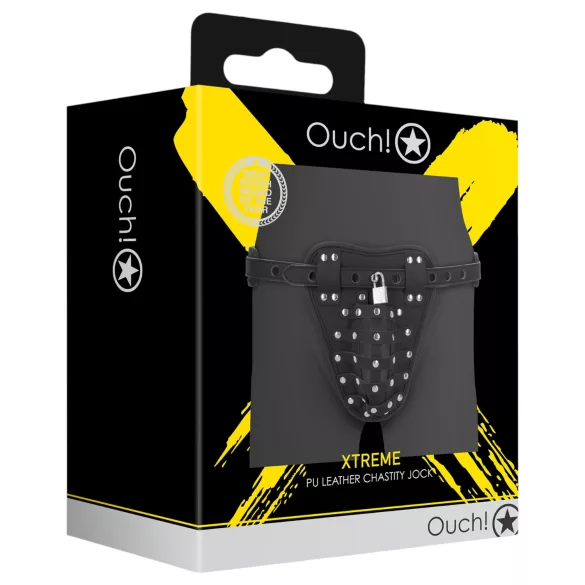Autsch! - Käfig-Tanga aus Kunstleder für Männer mit Schloss (schwarz)