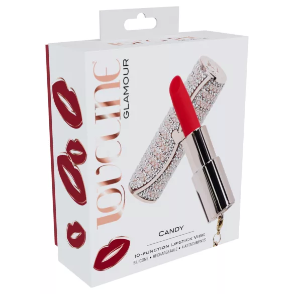 Loveline Candy - Lippenstift-Vibrator mit 4 Aufsätzen (rosa)