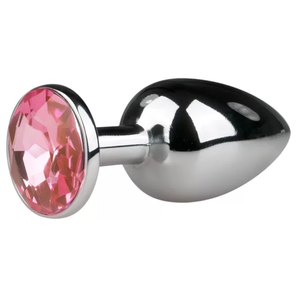EasyToys Metal No.1 - Anal Plug in Kegelform mit rosa Stein (Silber, 2,7 cm)