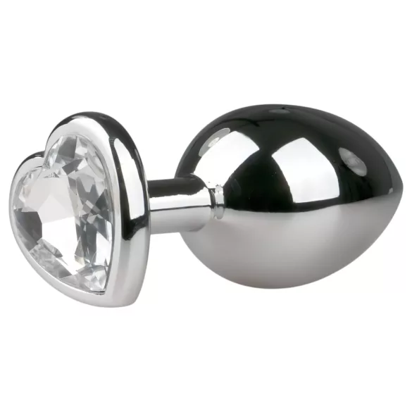 Easytoys Metall No.7 - Herz-Analplug mit weißem Stein - Silber