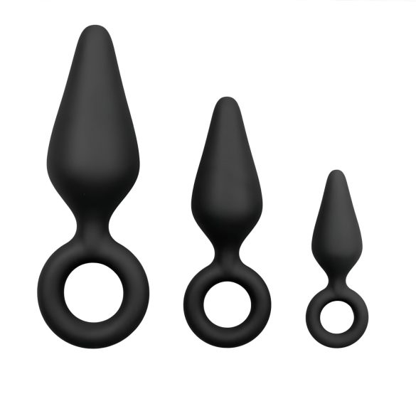 Easytoys - Analschlaufen-Plug-Set - 3 Stück (schwarz)