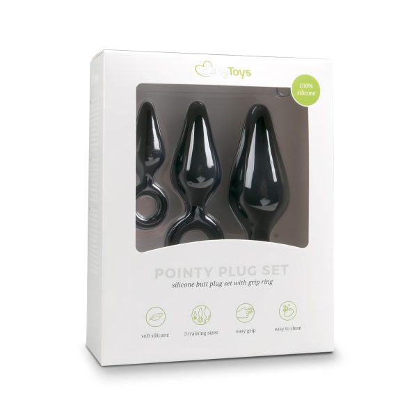 Easytoys - Analschlaufen-Plug-Set - 3 Stück (schwarz)