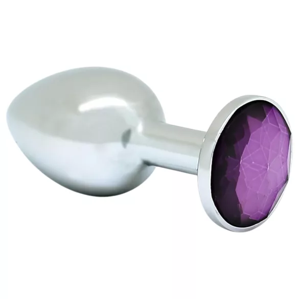 Rimba XS - Metall-Butt Plug (Silber) mit lilafarbenem Stein