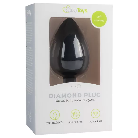 Easytoys Diamond - Anal Plug mit weißem Stein (groß) - Schwarz