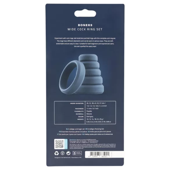 Boners - Silikon Penisringe Set - 6 Stück (grau)
