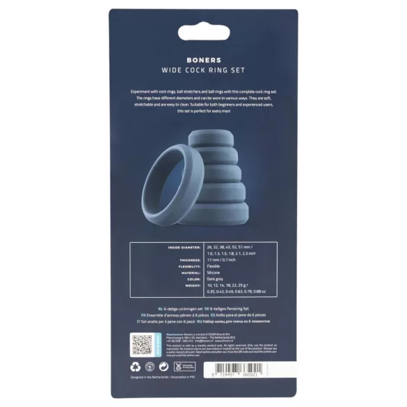 Boners - Silikon Penisringe Set - 6 Stück (grau)