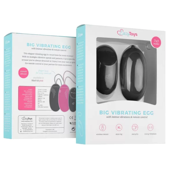 EasyToys - tragbares, akkubetriebenes, wasserdichtes, ferngesteuertes Vibro-Ei (schwarz)