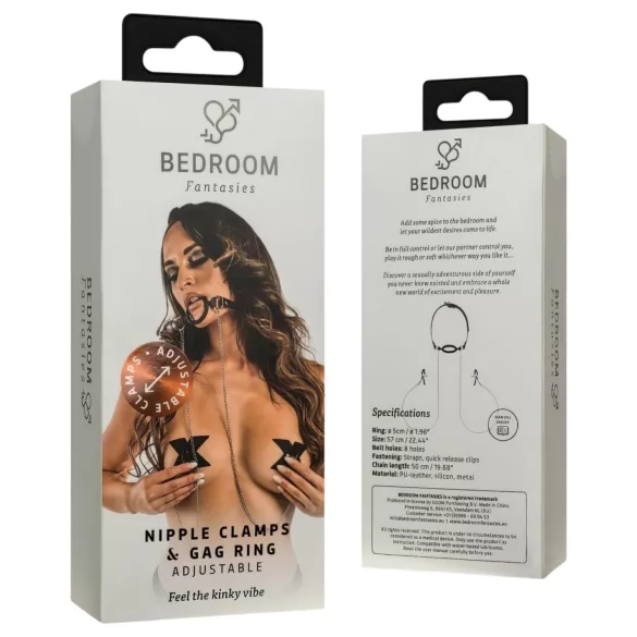 Bedroom Fantasies - Mundknebel & Nippelklemmen (silber-schwarz)