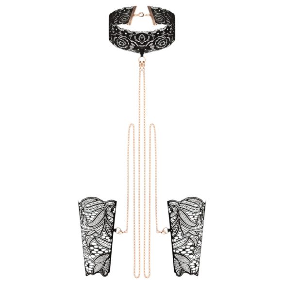 Rosy Gold - Halsband & Handfesseln (schwarz)