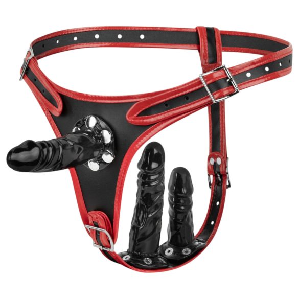 Easytoys - Strap-On Slip mit Dreifach-Dildo (Schwarz)