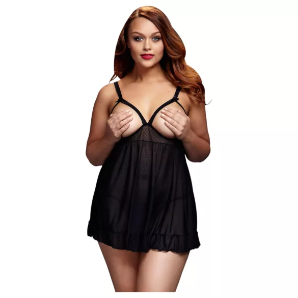 BACI Plus Size - Offenes, gepunktetes Babydoll - Schwarz (XL-XXL)