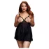 BACI Plus Size - Offenes, gepunktetes Babydoll - Schwarz (XL-XXL)