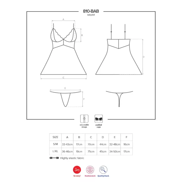 Obsessive 810-BAB-2 - Spitzen Babydoll und String (weiß) - L/XL